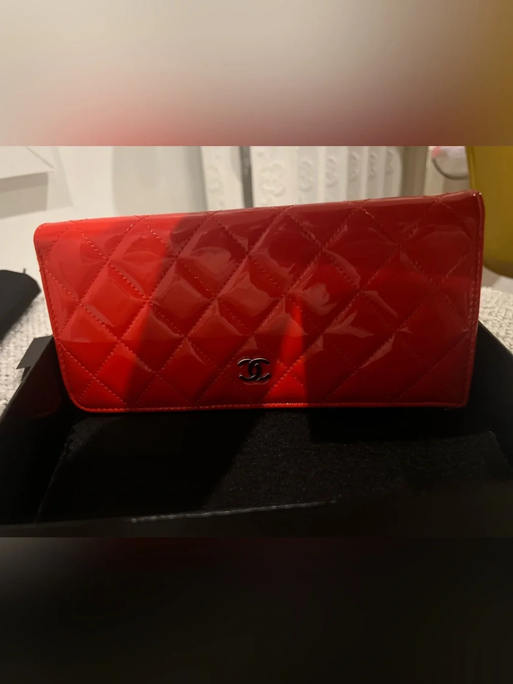 Chanel CC Quilted Red Patent Leather Long Wallet